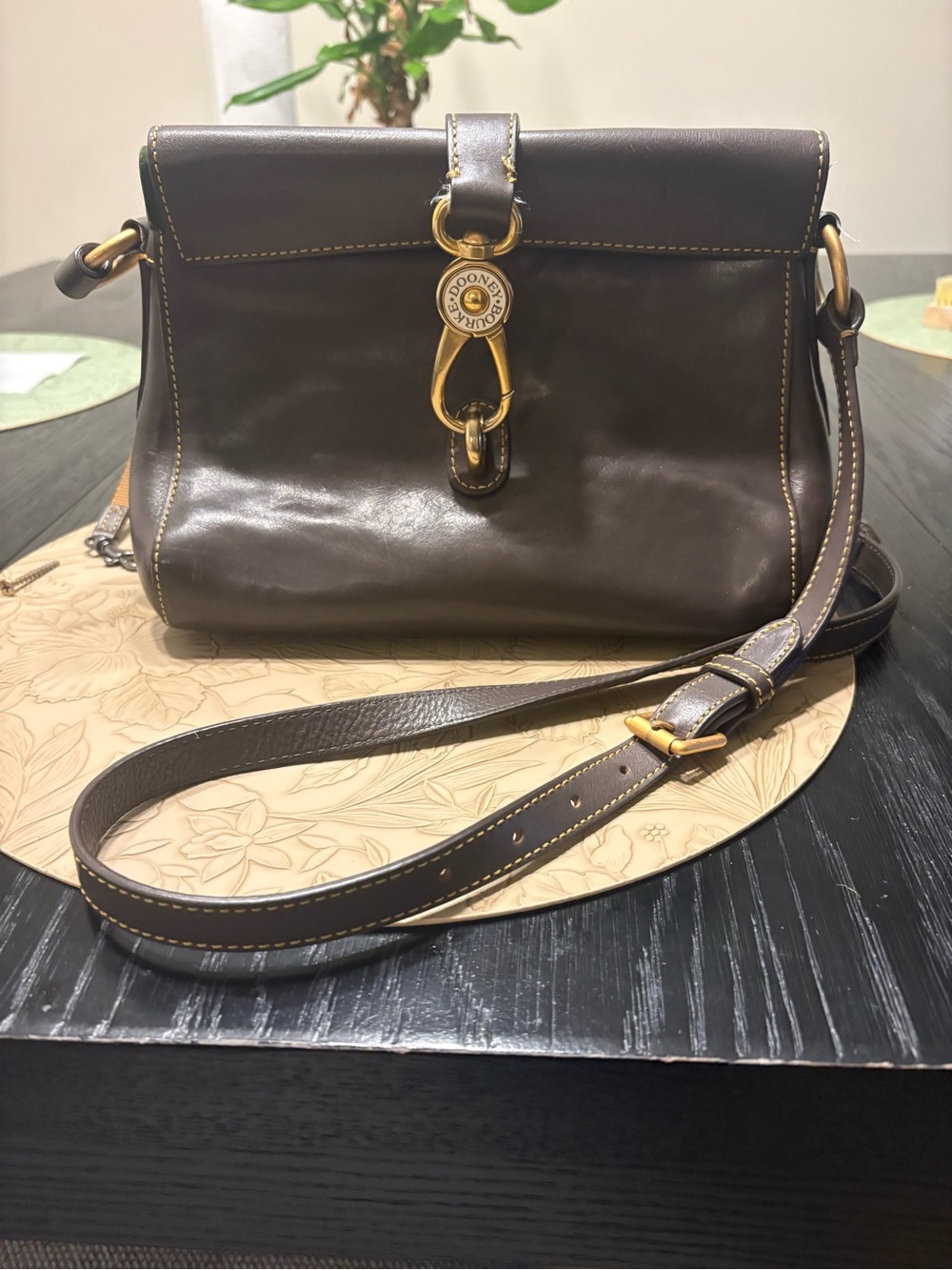 Dooney & Bourke Dark Brown Leather Crossbody with Gold Hardware